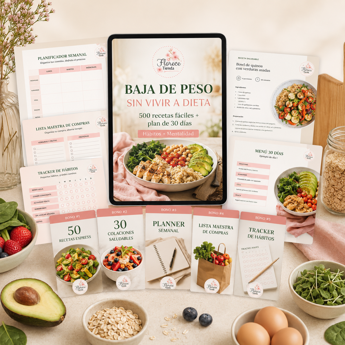 Baja de Peso Sin Vivir a Dieta™ | 500 Recetas Fáciles + Plan de 30 Días + 5 Bonos